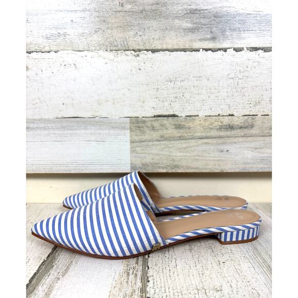 Crown & Ivy Women’s 8.5 Blue White Stripe Textile Slip On Loafer Mule Flats NEW - Picture 1 of 9